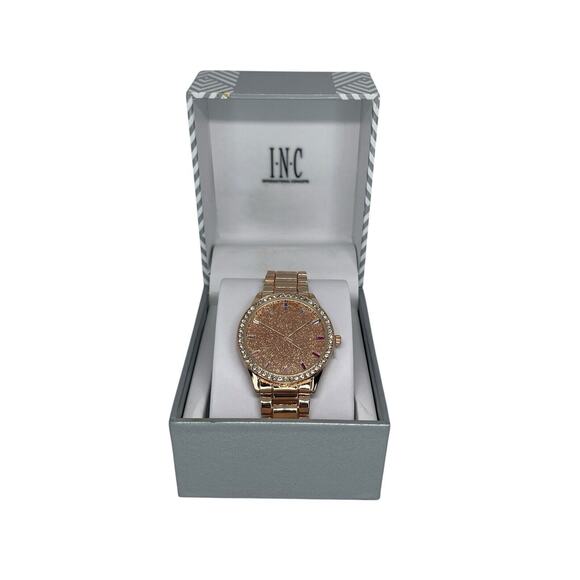 Gold Tone Glitter Dial Bracelet Watch Baguette Crystal Indicies Gift For Her NEW main image 7
